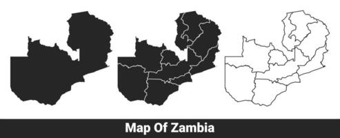 Black map of Zambia flat and outline style illustration set vector