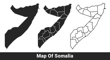 Black map of Somalia flat and outline style illustration set vector
