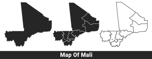 Black map of Mali flat and outline style illustration set vector