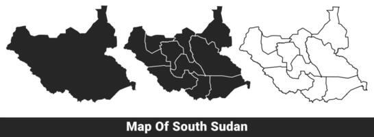 Black map of South Sudan flat and outline style illustration set vector