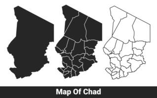 Black map of Chad flat and outline style illustration set vector