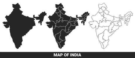 Black map of India flat and outline style illustration set vector