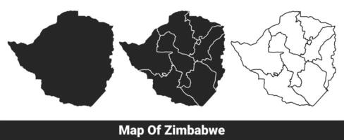 Black map of Zimbabwe flat and outline style illustration set vector
