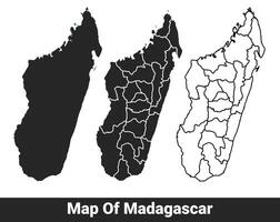 Black map of Madagascar flat and outline style illustration set vector