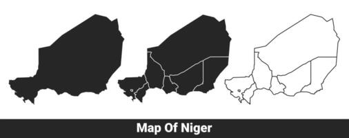 Black map of Niger flat and outline style illustration set vector