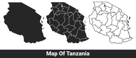 Black map of Tanzania flat and outline style illustration set vector