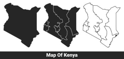 Black map of Kenya flat and outline style illustration set vector