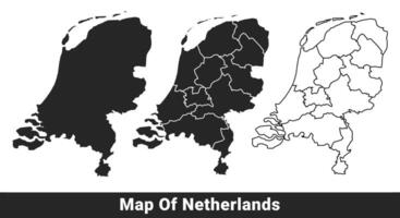 Black map of Netherlands flat and outline style illustration set vector