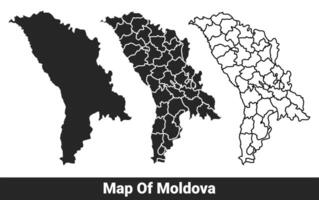 Black map of Moldova flat and outline style illustration set vector