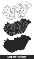Black map of Hungary flat and outline style illustration set vector