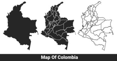 Black map of Colombia flat and outline style illustration set vector