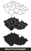 Black map of Czech Republic flat and outline style illustration set vector