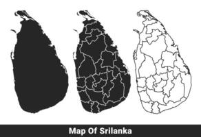 Black map of Sri Lanka flat and outline style illustration set vector