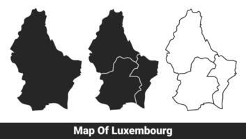 Black map of Luxembourg flat and outline style illustration set vector