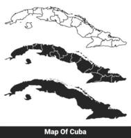 Black map of Cuba flat and outline style illustration set vector