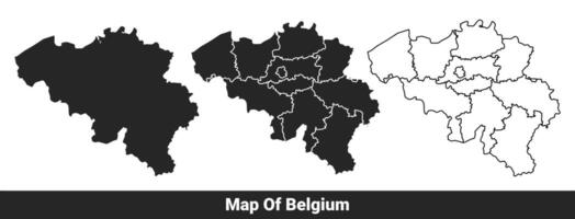 Black map of Belgium flat and outline style illustration set vector