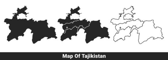 Black map of Tajikistan flat and outline style illustration set vector