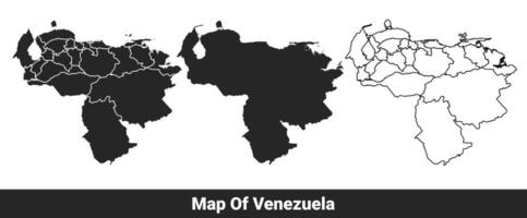 Black map of Venezuela flat and outline style illustration set vector