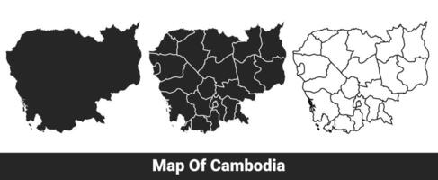 Black map of Cambodia flat and outline style illustration set vector
