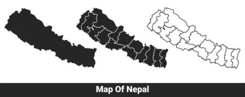 Black map of Nepal flat and outline style illustration set vector
