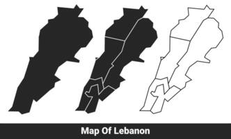 Black map of Lebanon flat and outline style illustration set vector