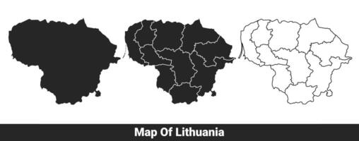 Black map of Lithuania flat and outline style illustration set vector