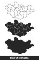 Black map of Mongolia flat and outline style illustration set vector