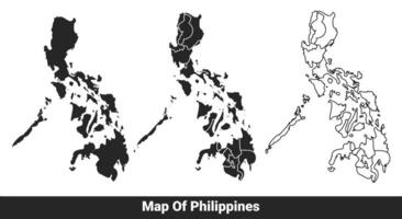 Black map of Philippines flat and outline style illustration set vector