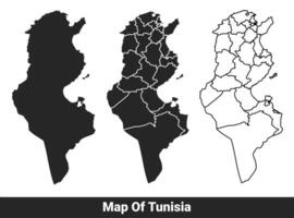 Black map of Tunisia flat and outline style illustration set vector