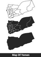 Black map of Yemen flat and outline style illustration set vector