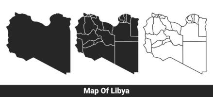 Black map of Libya flat and outline style illustration set vector