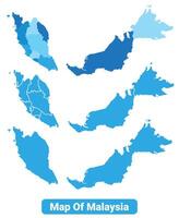 Bluescale Malaysia map in different style border outline illustration set vector