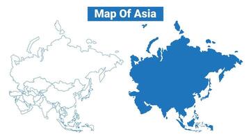 Asia simple flat map outline style illustration set vector