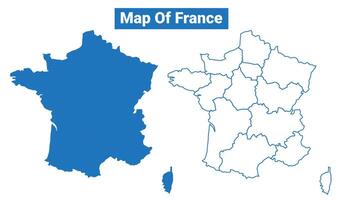 France simple flat map outline style illustration set vector