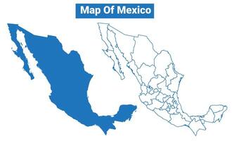Mexico simple flat map outline style illustration set vector