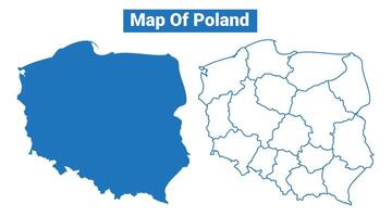 Poland simple flat map outline style illustration set vector