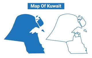 Kuwait simple flat map outline style illustration set vector
