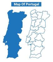 Portugal simple flat map outline style illustration set vector