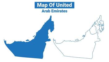 United Arab Emirates simple flat map outline style illustration set vector