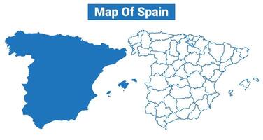 Spain simple flat map outline style illustration set vector