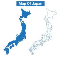 Japan simple flat map outline style illustration set vector