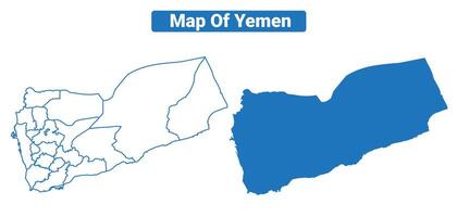Yemen simple flat map outline style illustration set vector