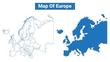 Europe simple flat map outline style illustration set vector