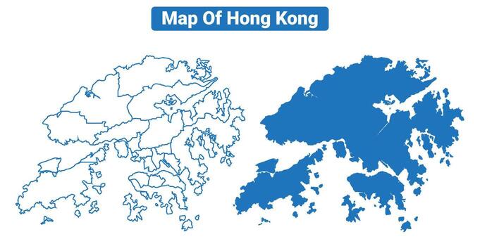 Hong Kong simple flat map outline style illustration set vector