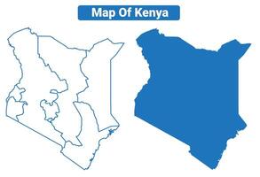 Kenya simple flat map outline style illustration set vector