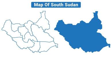 South Sudan simple flat map outline style illustration set vector