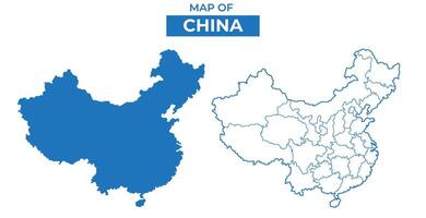 China simple flat map outline style illustration set vector