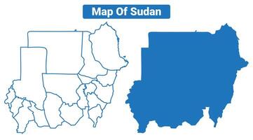 Sudan simple flat map outline style illustration set vector