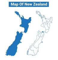 New Zealand simple flat map outline style illustration set vector