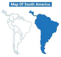 South America simple flat map outline style illustration set vector